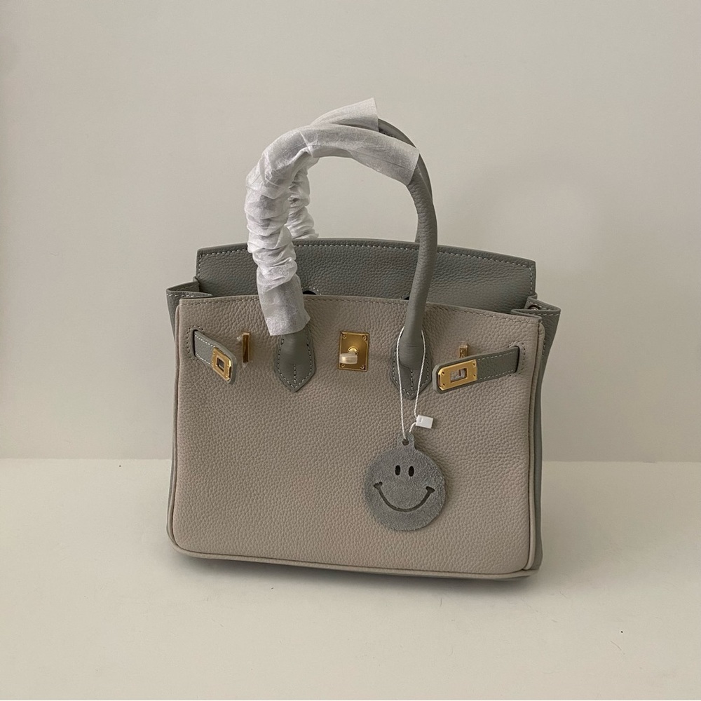 Gray Colorblock Structured 25 BK Leather Bag Lock & Key Satchel Crossbody S2 - Picture 15 of 16